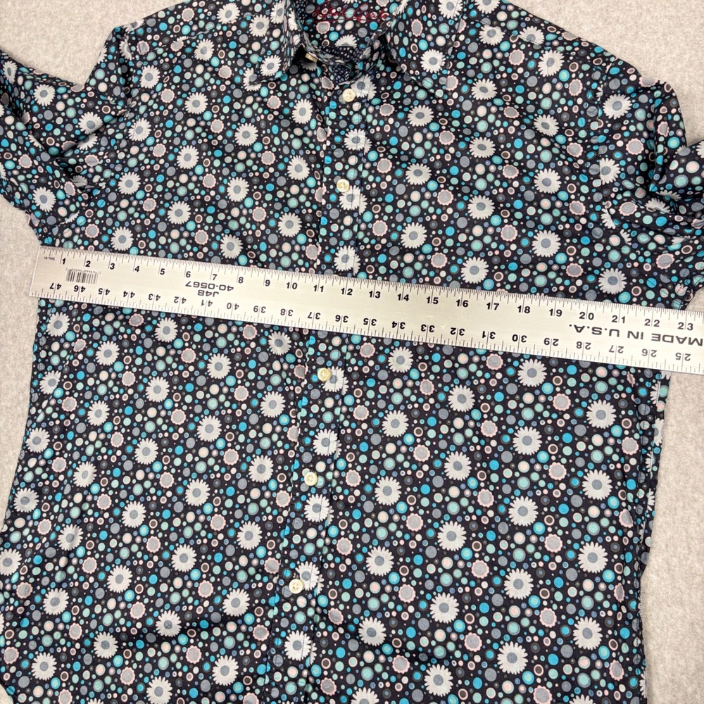 Robert Graham Shirt Mens Large Floral Dot Print Blue Button Down Flip Cuff - Picture 5 of 10